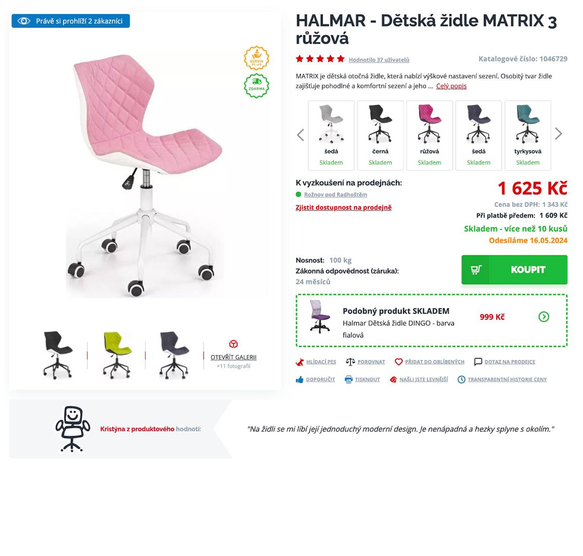 Produktová stránka před redesignem